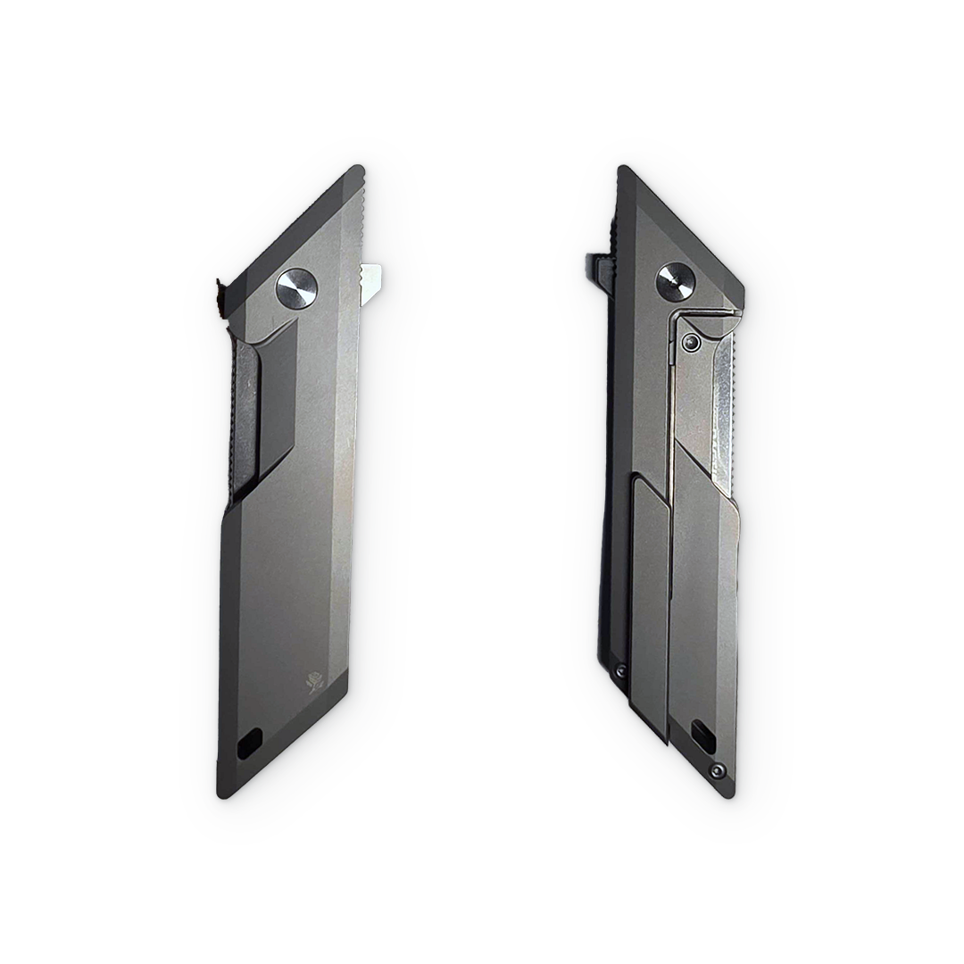 Two slim black metallic accessory panels or covers shown upright on a plain white background, with one showing the front and the other the back side.