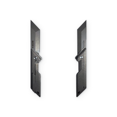 Two black tactical utility knives shown side by side on a plain white background.